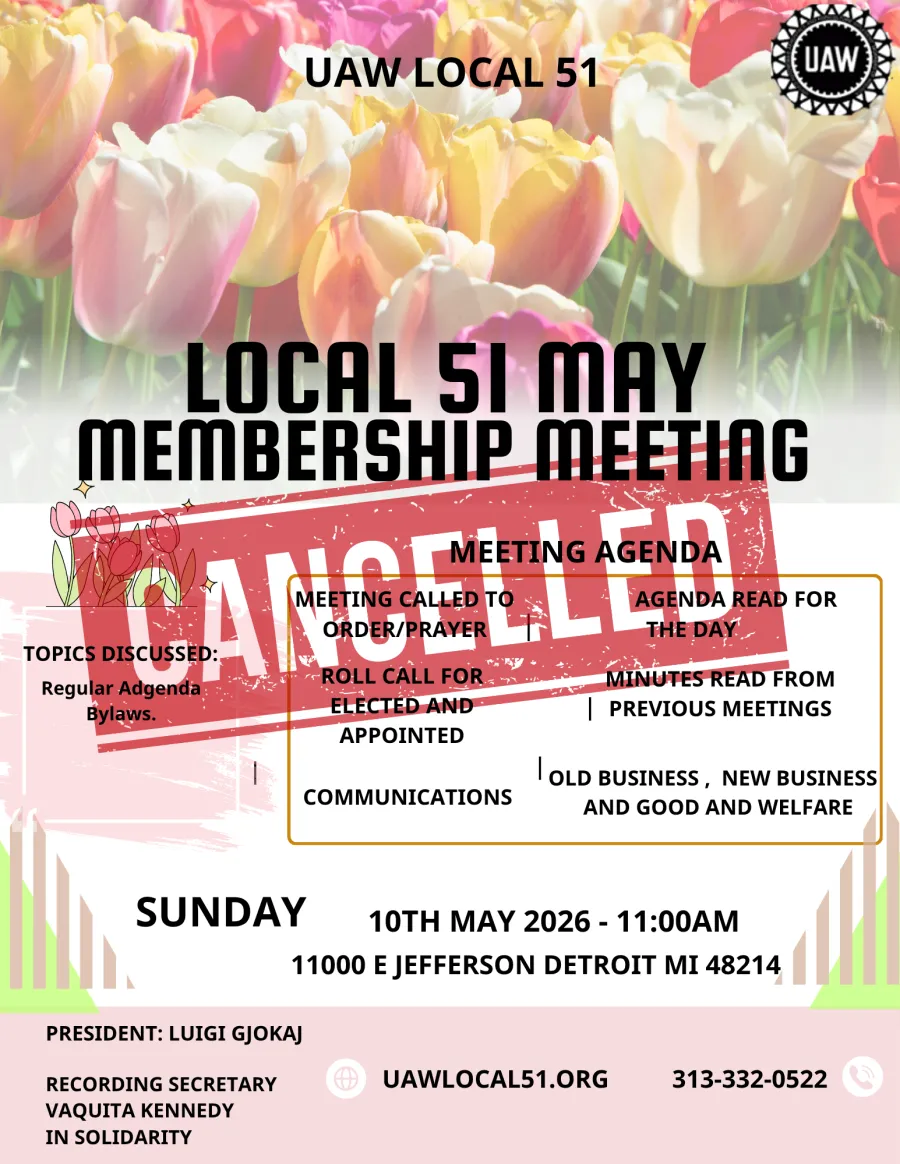 May meeting cancelled